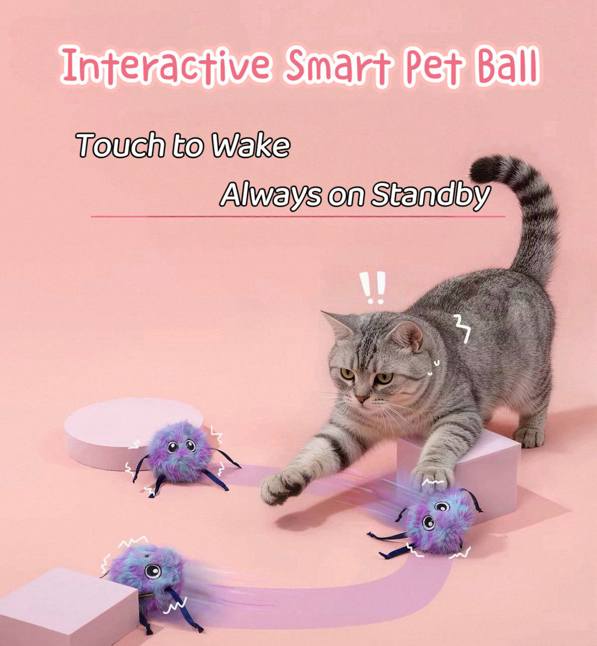 Smart Interactive Pet Ball – Rechargeable Indoor Pet Toy with Smart Motion Sensor, Interactive Enrichment Toy for Cats & Dogs