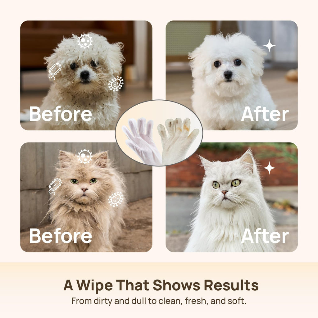 HICC PET Dog Wipes Cleaning Deodorizing Glove Wipes for Dogs, Cats & Horses, Hypoallergenic Hydrating & Nourishing Pet Wipes for Eyes, Ears, Butt & Paws, No-Rinse, 20pcs Coconut Scent